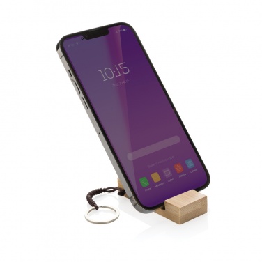 Logo trade advertising products image of: Standkey bamboo keychain phone stand