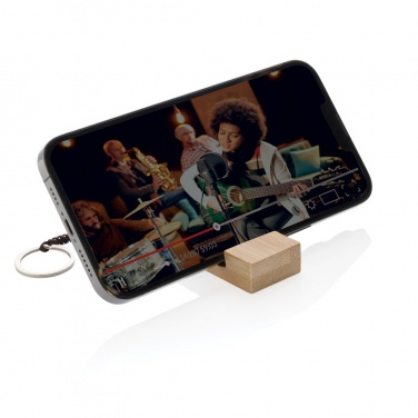 Logo trade advertising products image of: Standkey bamboo keychain phone stand