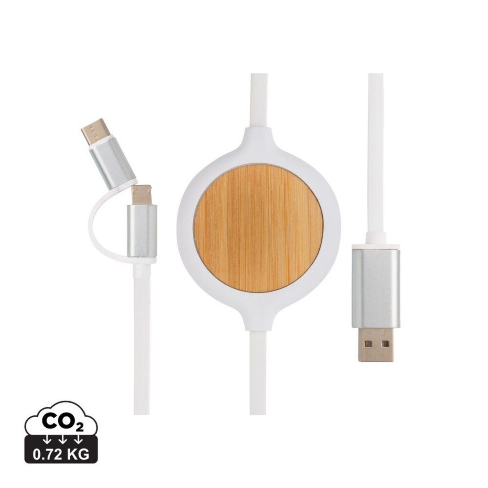 Logo trade advertising products image of: 3-in-1 cable with 5W bamboo wireless charger