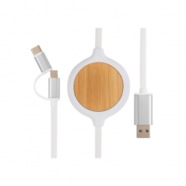 Logo trade promotional merchandise photo of: 3-in-1 cable with 5W bamboo wireless charger