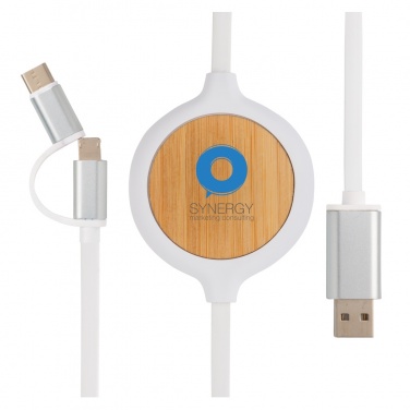 Logo trade promotional giveaways picture of: 3-in-1 cable with 5W bamboo wireless charger