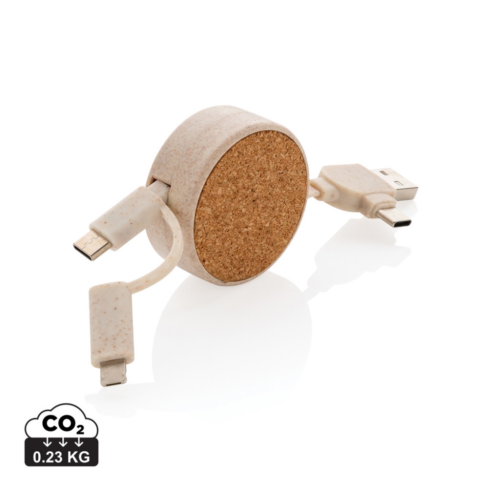 Logo trade promotional merchandise picture of: Cork and Wheat 6-in-1 retractable cable