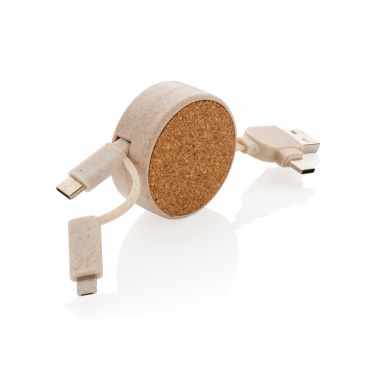 Logotrade promotional gift picture of: Cork and Wheat 6-in-1 retractable cable