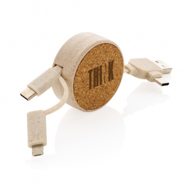 Logo trade corporate gift photo of: Cork and Wheat 6-in-1 retractable cable