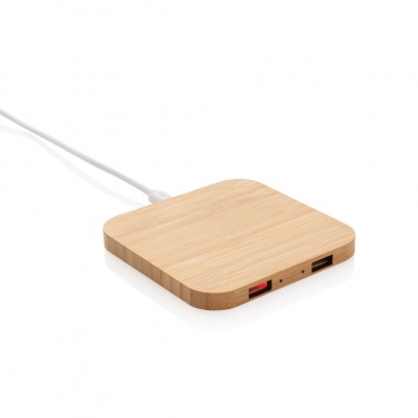 Logo trade promotional items image of: Bamboo 5W wireless charger with USB