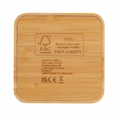 Logo trade advertising products picture of: Bamboo 5W wireless charger with USB