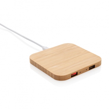 Logo trade promotional giveaways image of: Bamboo 5W wireless charger with USB