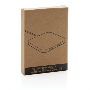 Logo trade business gift photo of: Bamboo 5W wireless charger with USB