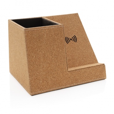 Logo trade corporate gifts image of: Cork pen holder and 5W wireless charger