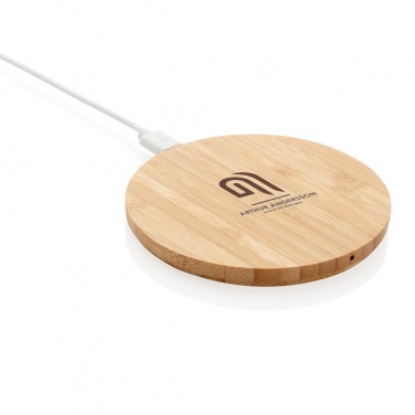 Logo trade promotional gift photo of: Bamboo 5W round wireless charger