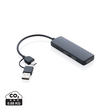 Logo trade promotional merchandise picture of: RCS recycled plastic USB hub with dual input