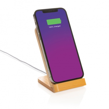 Logo trade corporate gifts picture of: Bamboo 5W wireless charging stand