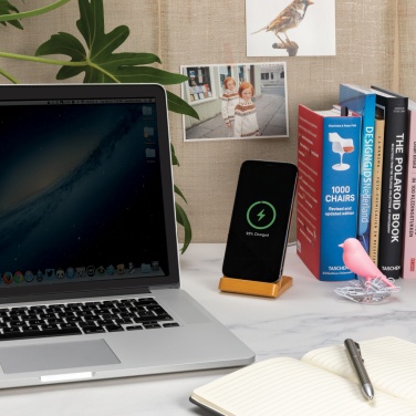 Logo trade promotional gift photo of: Bamboo 5W wireless charging stand