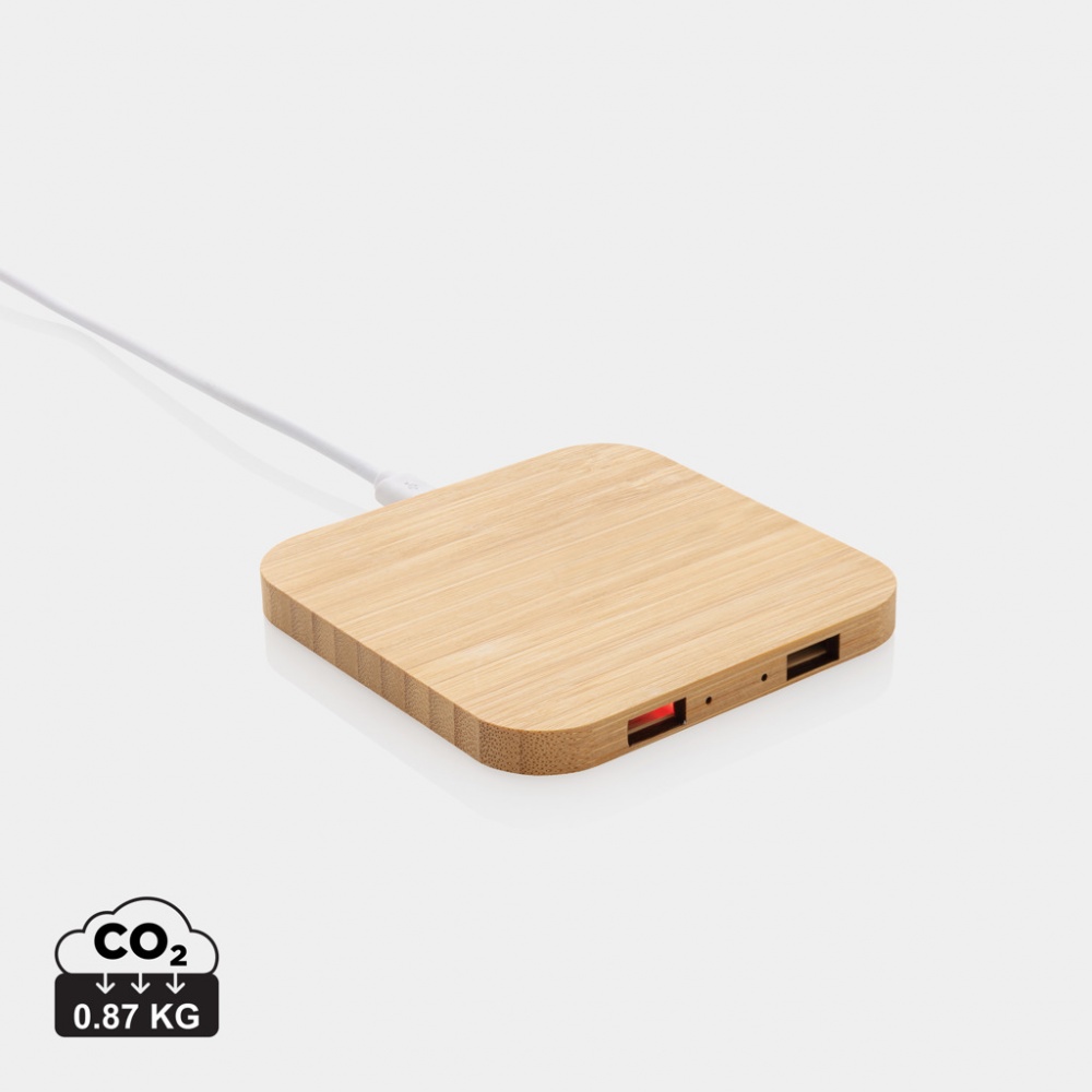 Logo trade promotional giveaway photo of: Bamboo 10W wireless charger with USB