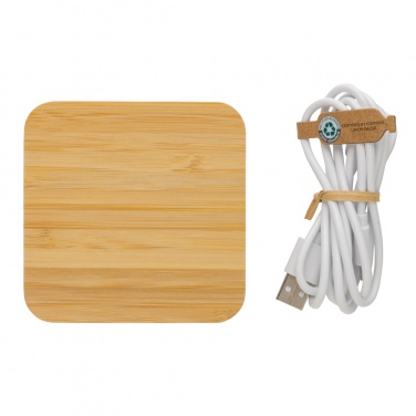 Logo trade corporate gifts image of: Bamboo 10W wireless charger with USB