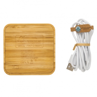 Logo trade promotional giveaways picture of: Bamboo 10W wireless charger with USB