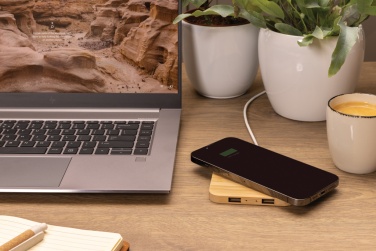 Logo trade promotional gifts image of: Bamboo 10W wireless charger with USB