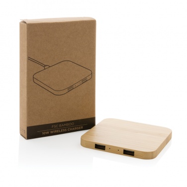 Logotrade promotional merchandise image of: Bamboo 10W wireless charger with USB