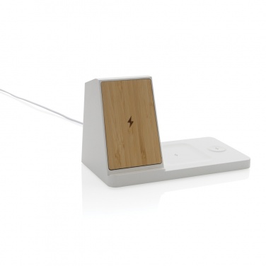 Logotrade corporate gift picture of: Ontario recycled plastic & bamboo 3-in-1 wireless charger