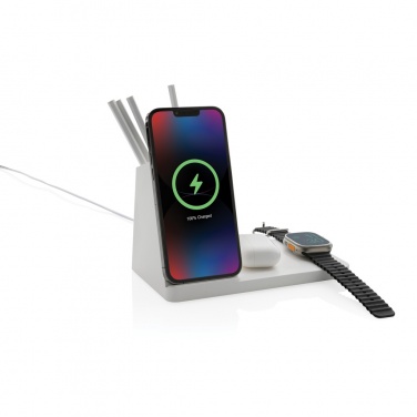 Logo trade advertising products image of: Ontario recycled plastic & bamboo 3-in-1 wireless charger