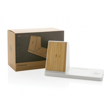 Logotrade promotional giveaways photo of: Ontario recycled plastic & bamboo 3-in-1 wireless charger