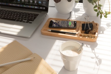 Logo trade promotional gifts image of: Bamboo desk organiser 5W wireless charger