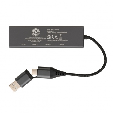 Logo trade promotional items image of: Terra RCS recycled aluminium hub with 3 USB ports