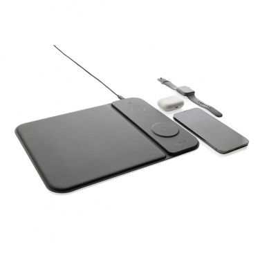 Logo trade promotional gifts picture of: Swiss peak RCS recycled PU 15W 3 in 1 charging mousepad