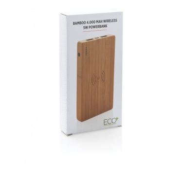 Logo trade promotional items image of: Bamboo 4.000 mAh wireless 5W Powerbank