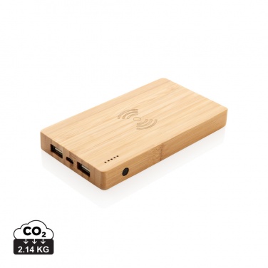 Logo trade business gifts image of: Bamboo 4.000 mAh wireless 5W Powerbank