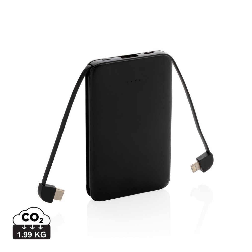 Logotrade promotional giveaway image of: 5.000 mAh Pocket Powerbank with integrated cables