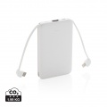 5.000 mAh Pocket Powerbank with integrated cables, white