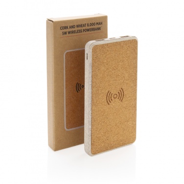 Logo trade advertising product photo of: Cork and Wheat Straw 8.000 mAh 5W wireless powerbank