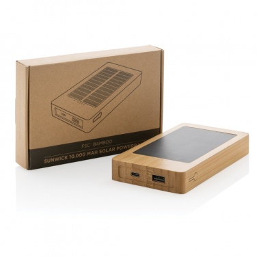 Logo trade business gifts image of: Sunwick 10.000 mAh Bamboo solar powerbank