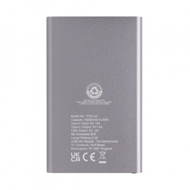 Logotrade business gift image of: RCS recycled plastic/aluminum 4000 mah powerbank with type C