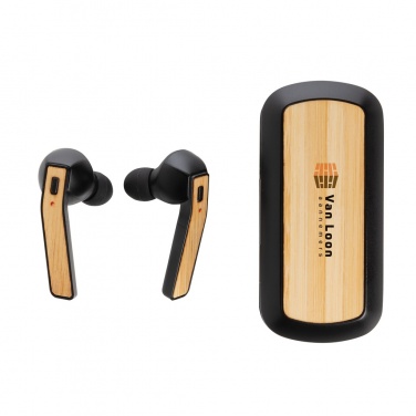 Logo trade promotional items image of: Bamboo Free Flow TWS earbuds in case