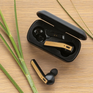 Logo trade advertising products image of: Bamboo Free Flow TWS earbuds in case