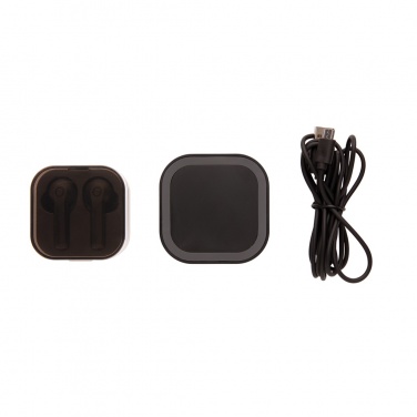 Logo trade advertising products image of: TWS earbuds in wireless charging case