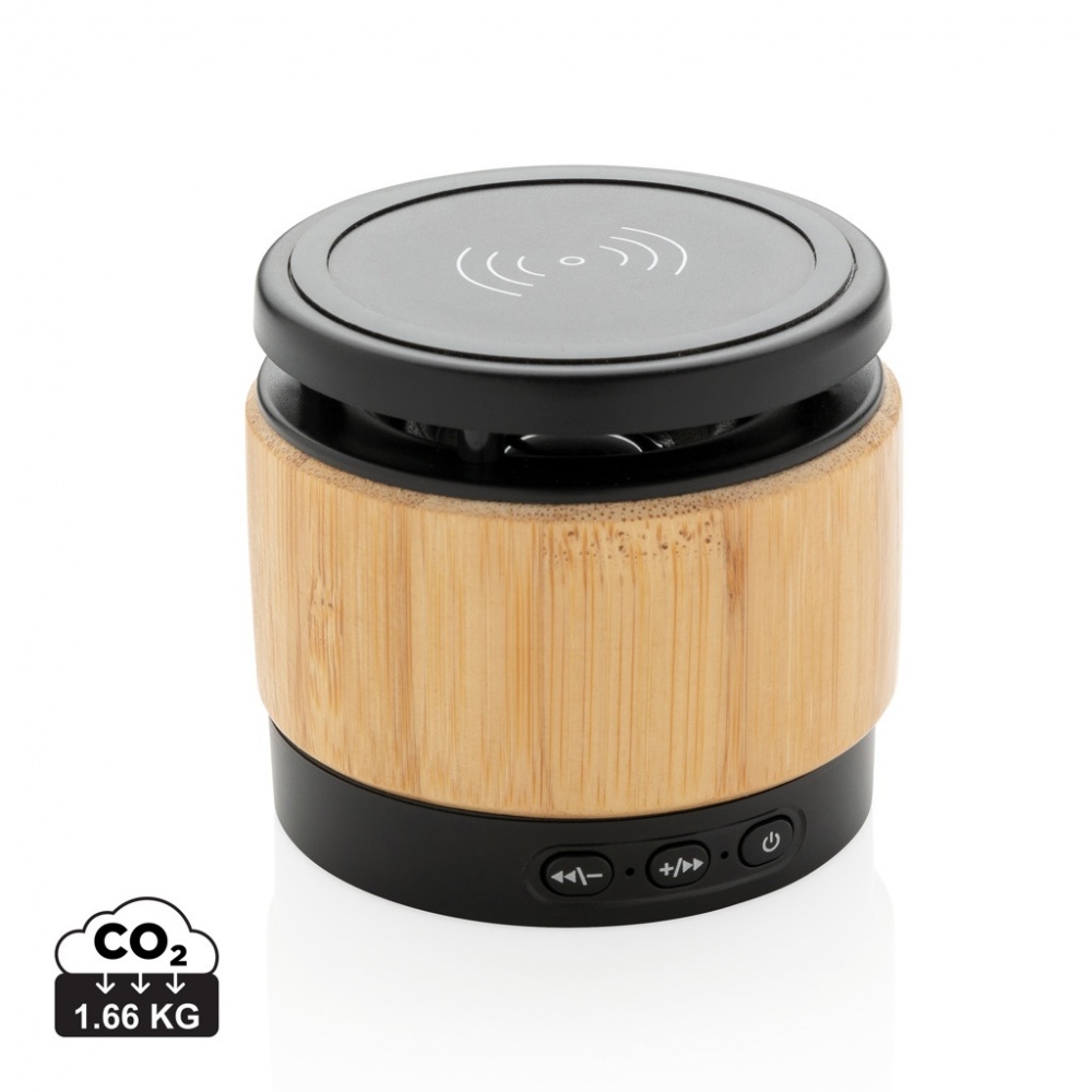 Logo trade promotional giveaways image of: Bamboo wireless charger speaker