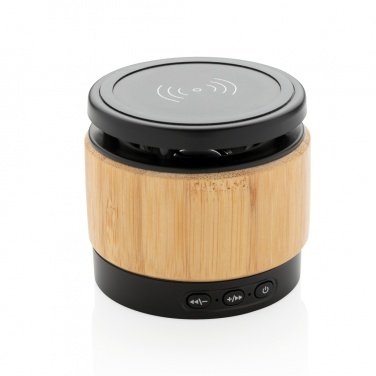 Logo trade promotional gift photo of: Bamboo wireless charger speaker