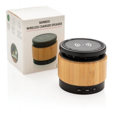 Logotrade promotional merchandise picture of: Bamboo wireless charger speaker