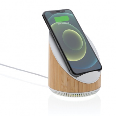 Logo trade promotional gifts picture of: Ovate bamboo 5W speaker with 15W wireless charger