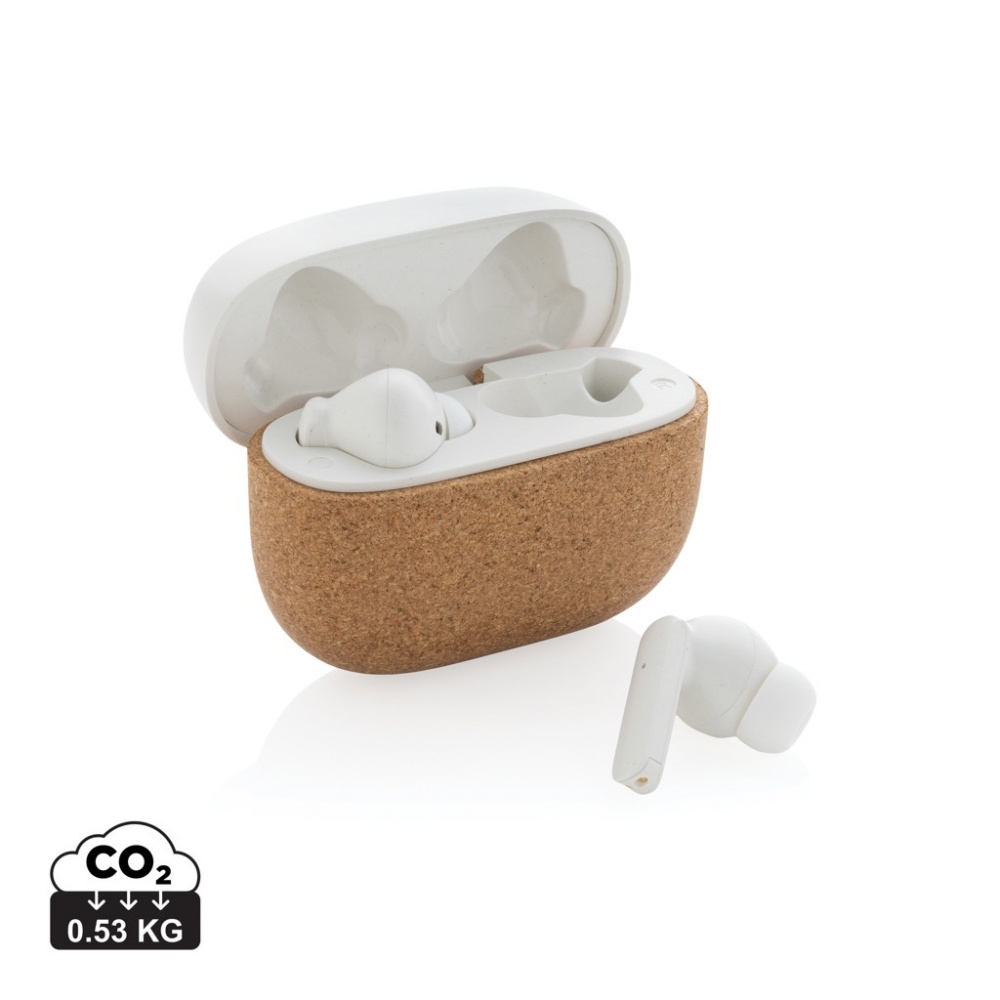 Logo trade promotional gifts image of: Oregon RCS recycled plastic and cork TWS earbuds