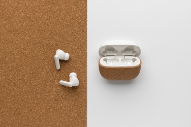 Logo trade promotional product photo of: Oregon RCS recycled plastic and cork TWS earbuds