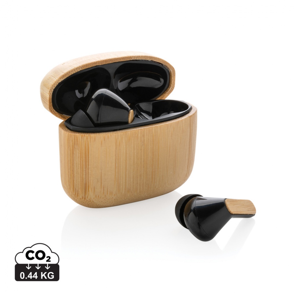 Logo trade corporate gifts picture of: Bamboo TWS earbuds with RCS recycled plastic