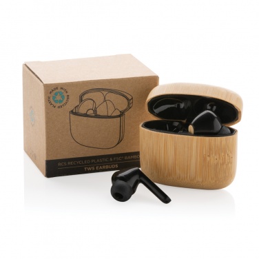 Logo trade promotional gifts picture of: Bamboo TWS earbuds with RCS recycled plastic