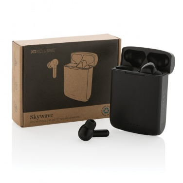 Logotrade promotional giveaway image of: Skywave RCS recycled plastic solar earbuds