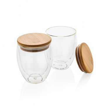 Logotrade advertising product picture of: Double wall borosilicate glass with bamboo lid 250ml 2pc set