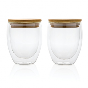 Logo trade promotional giveaways image of: Double wall borosilicate glass with bamboo lid 250ml 2pc set