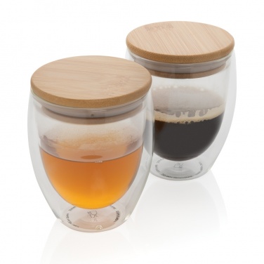 Logotrade advertising products photo of: Double wall borosilicate glass with bamboo lid 250ml 2pc set